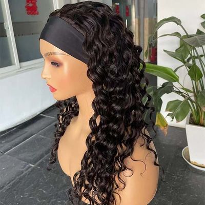 Headband Glueless Kinky Curly Wig Human Hair Water Wave 360 frontal 22inch