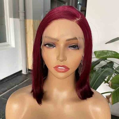 9A Indian C Part Bleached Knots Wig Burgundy Lace Front Human Hair Bob