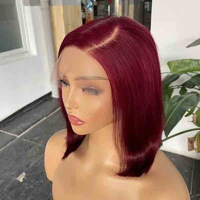 9A Indian C Part Bleached Knots Wig Burgundy Lace Front Human Hair Bob