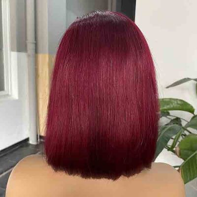 9A Indian C Part Bleached Knots Wig Burgundy Lace Front Human Hair Bob