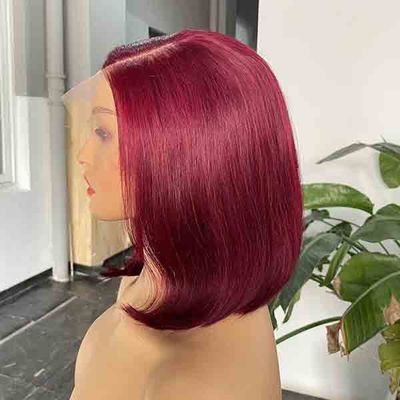 9A Indian C Part Bleached Knots Wig Burgundy Lace Front Human Hair Bob