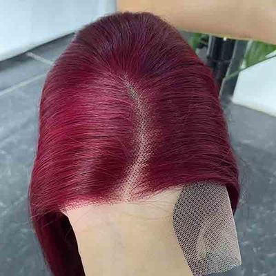 9A Indian C Part Bleached Knots Wig Burgundy Lace Front Human Hair Bob
