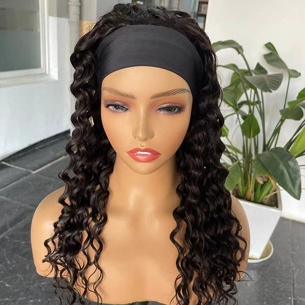 Headband Glueless Kinky Curly Wig Human Hair Water Wave 360 frontal 22inch